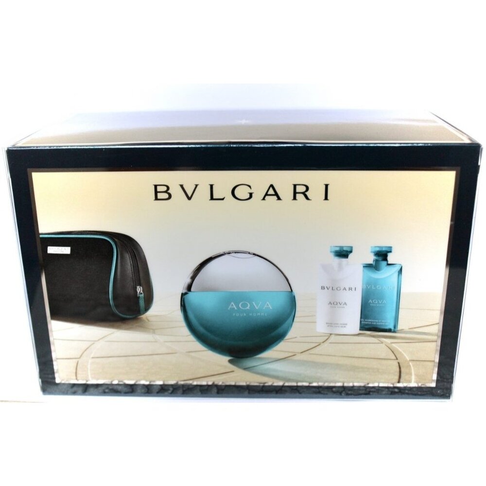 Bvlgari Aqva Pour Homme EDT 4pc Designer Perfume Gift Set for Men w/ After Shave
